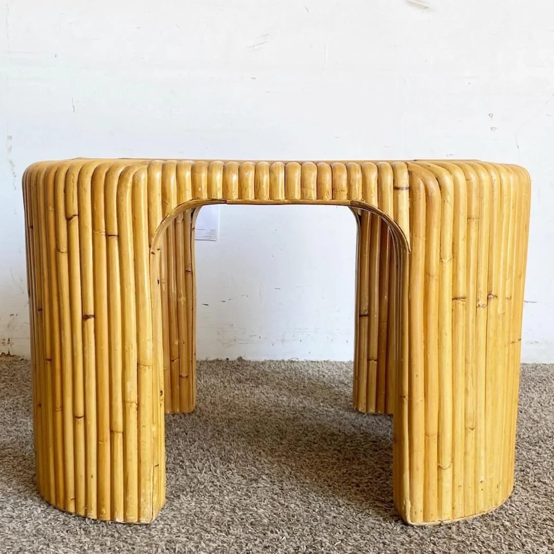 Boho Chic Split Bamboo Glass Top Side Table - 2