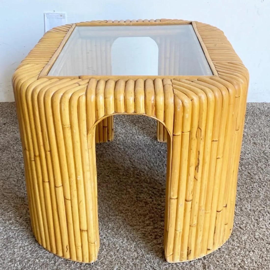 Boho Chic Split Bamboo Glass Top Side Table - 3