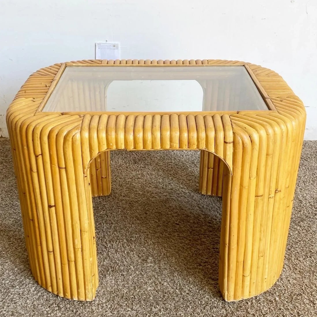Boho Chic Split Bamboo Glass Top Side Table - 4