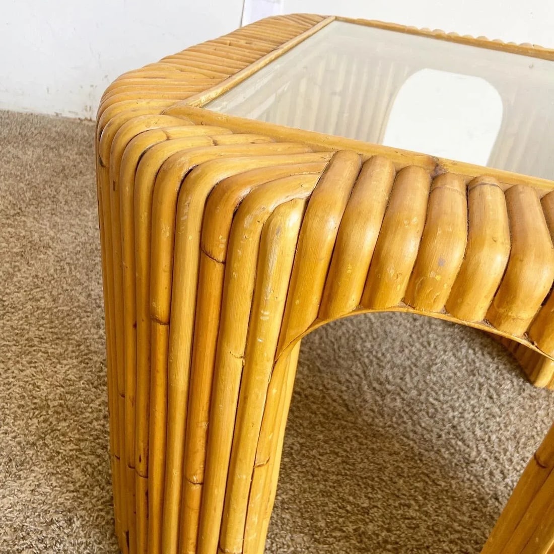 Boho Chic Split Bamboo Glass Top Side Table - 7