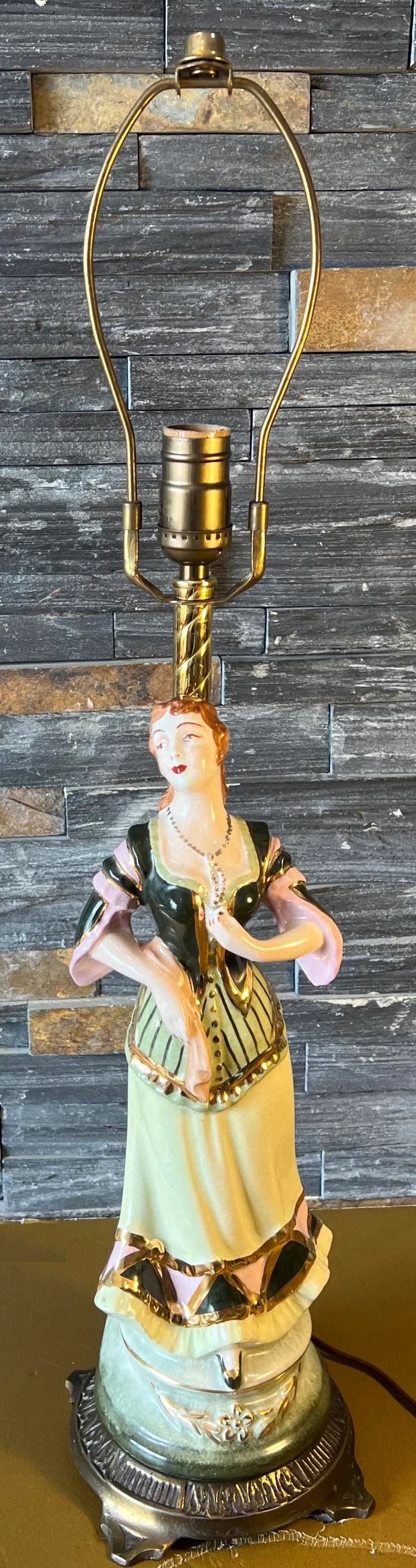 Antique Figural Lady Porcelain Table Lamp - 10