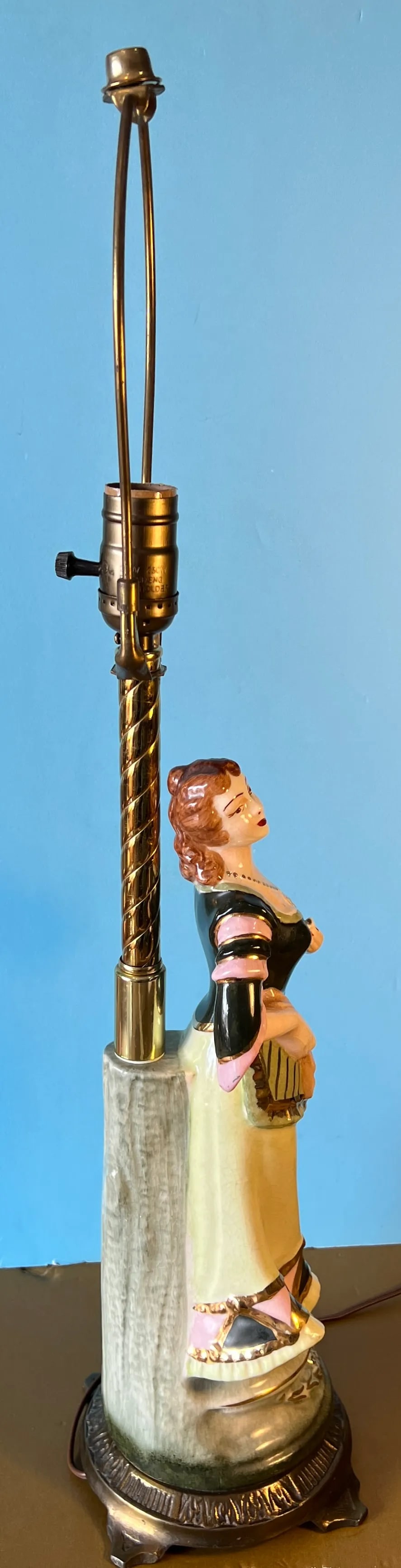 Antique Figural Lady Porcelain Table Lamp - 11