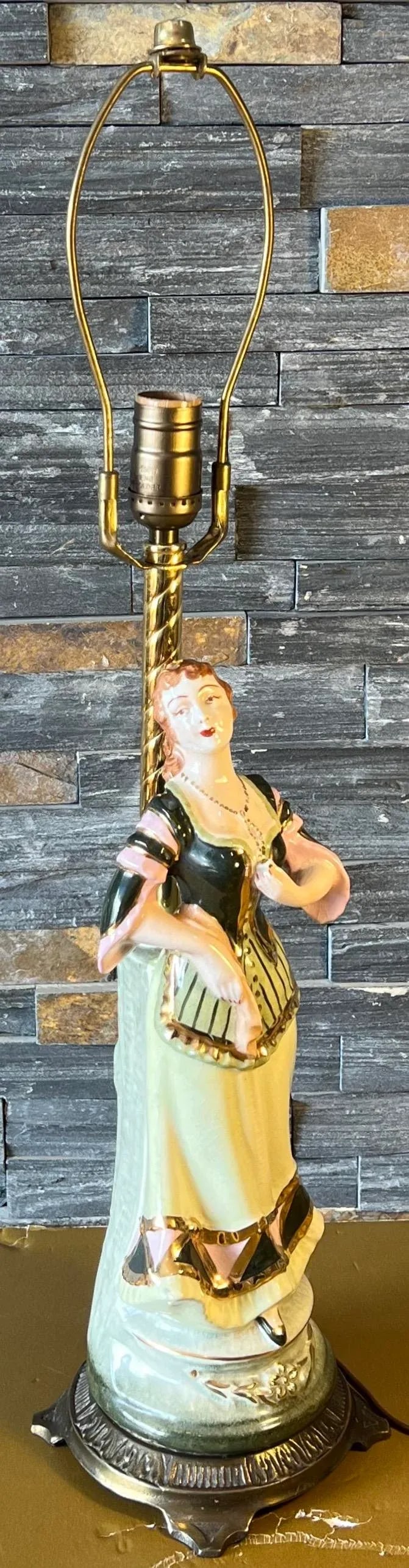 Antique Figural Lady Porcelain Table Lamp - 2