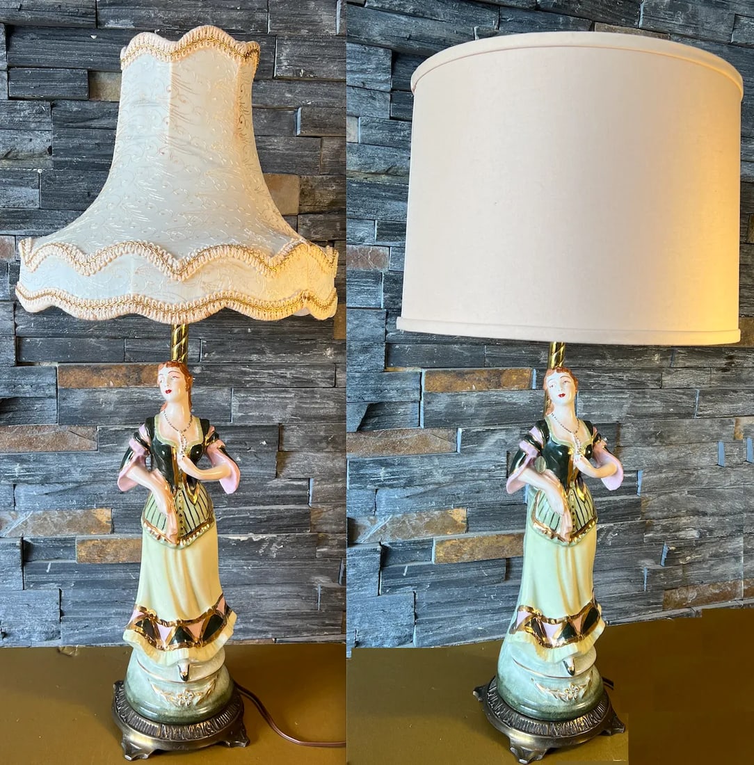 Antique Figural Lady Porcelain Table Lamp - 3
