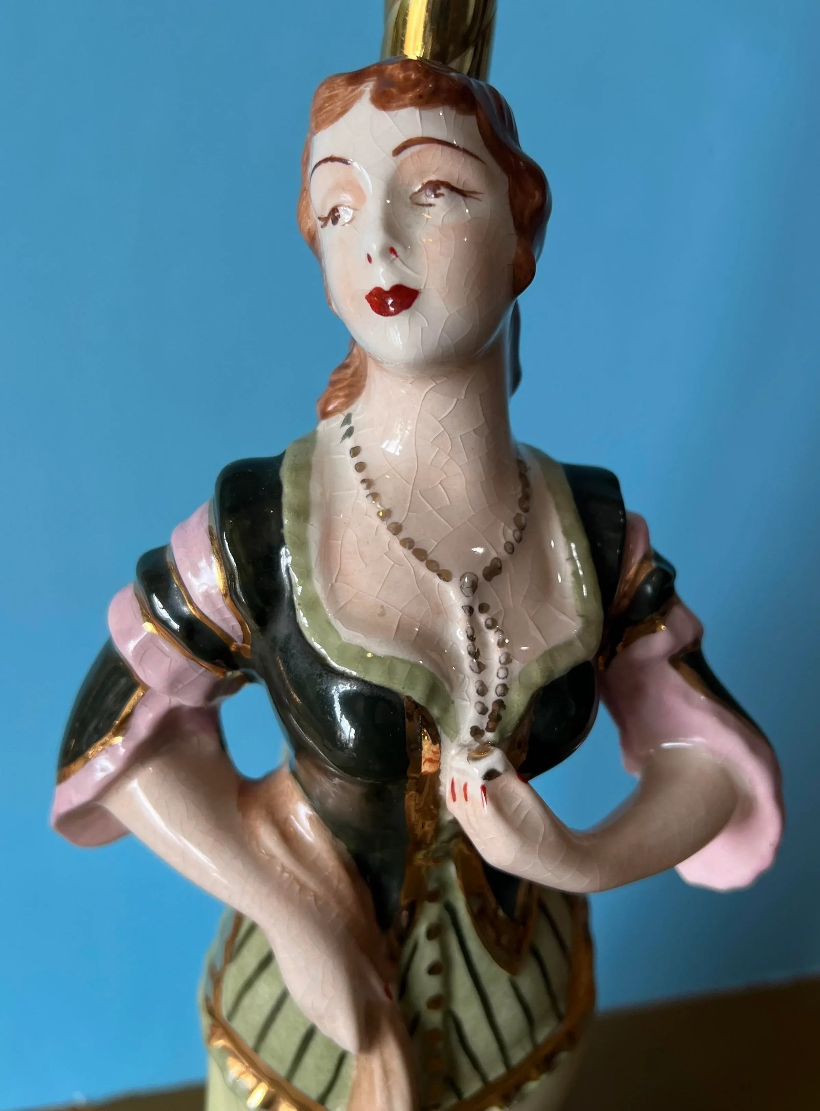 Antique Figural Lady Porcelain Table Lamp - 4