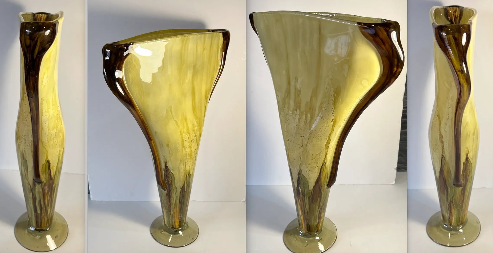 20 Inch Tall Yellow Amber Art Glass Pedestal Vase With Slender Narrow Profile - 11