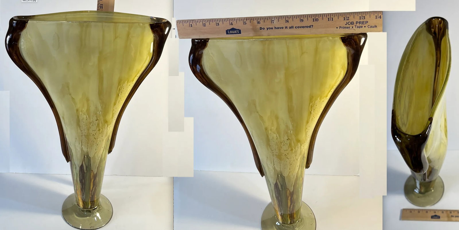 20 Inch Tall Yellow Amber Art Glass Pedestal Vase With Slender Narrow Profile - 12