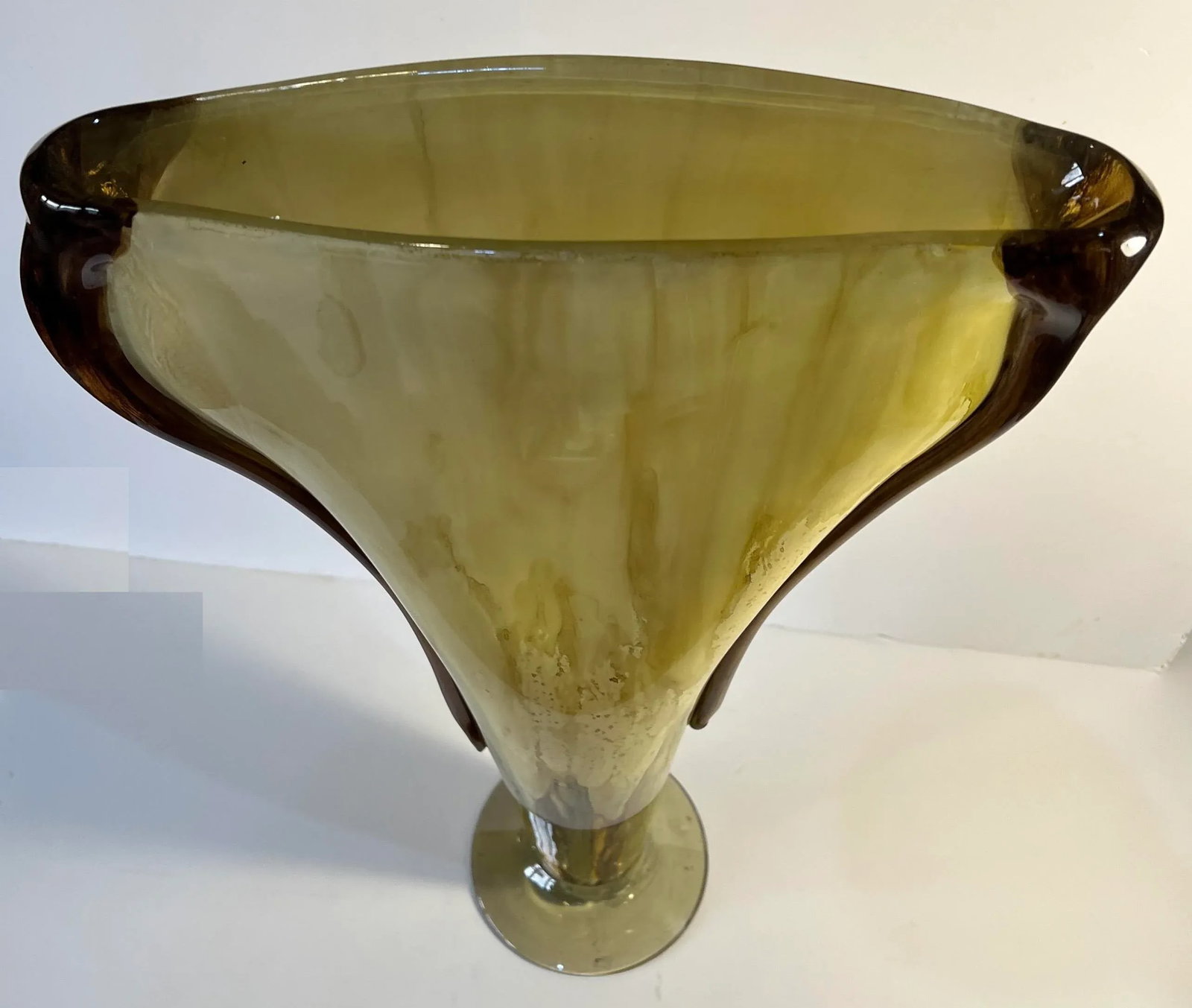 20 Inch Tall Yellow Amber Art Glass Pedestal Vase With Slender Narrow Profile - 3