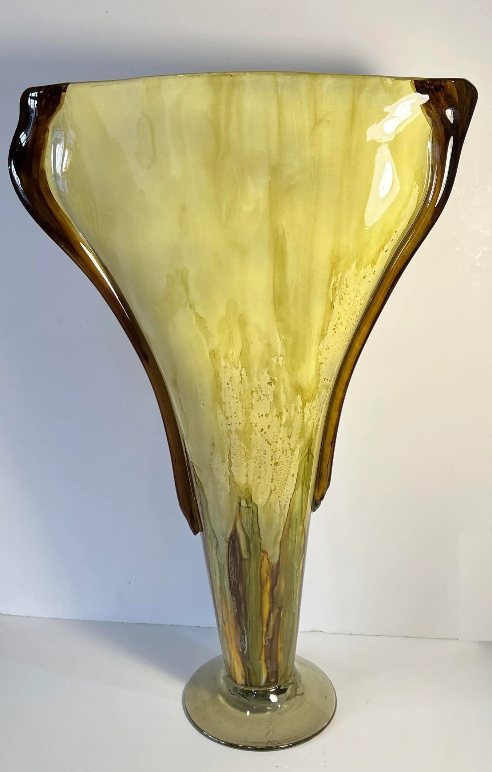 20 Inch Tall Yellow Amber Art Glass Pedestal Vase With Slender Narrow Profile - 5