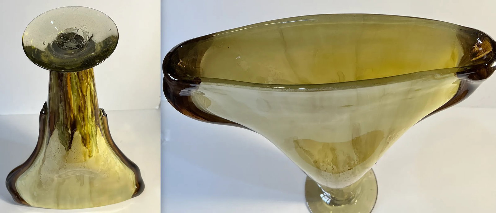 20 Inch Tall Yellow Amber Art Glass Pedestal Vase With Slender Narrow Profile - 6