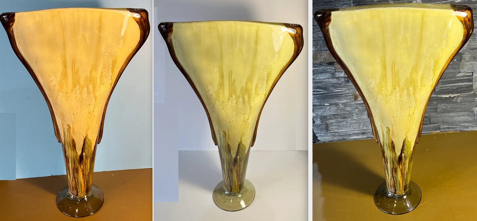 20 Inch Tall Yellow Amber Art Glass Pedestal Vase With Slender Narrow Profile - 8