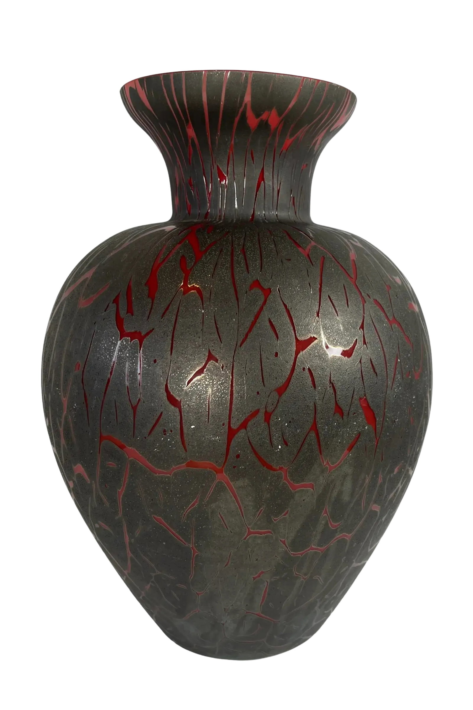 Dolbi Cashier Red and Charcoal Art Glass Vase - 10
