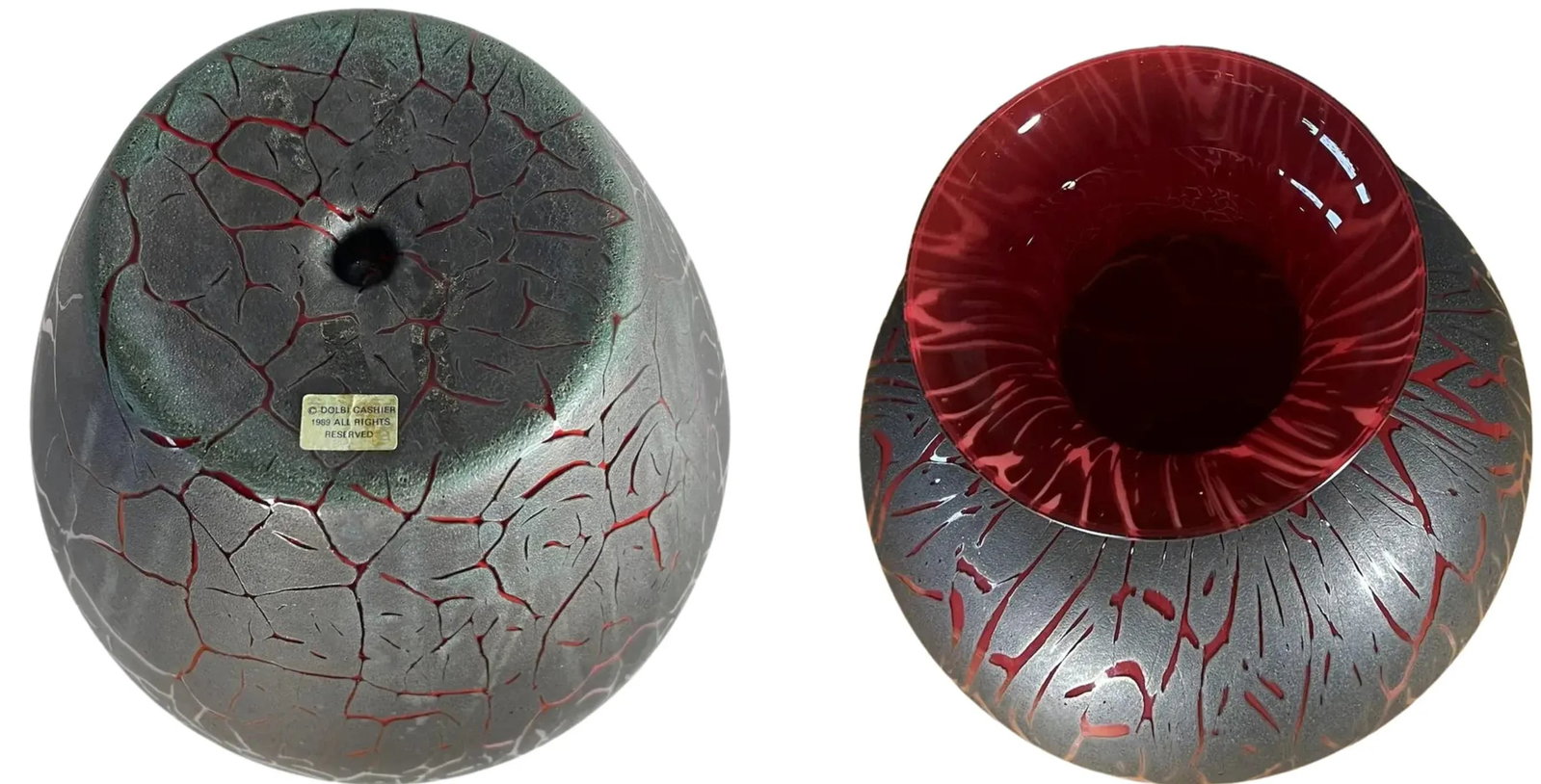 Dolbi Cashier Red and Charcoal Art Glass Vase - 11