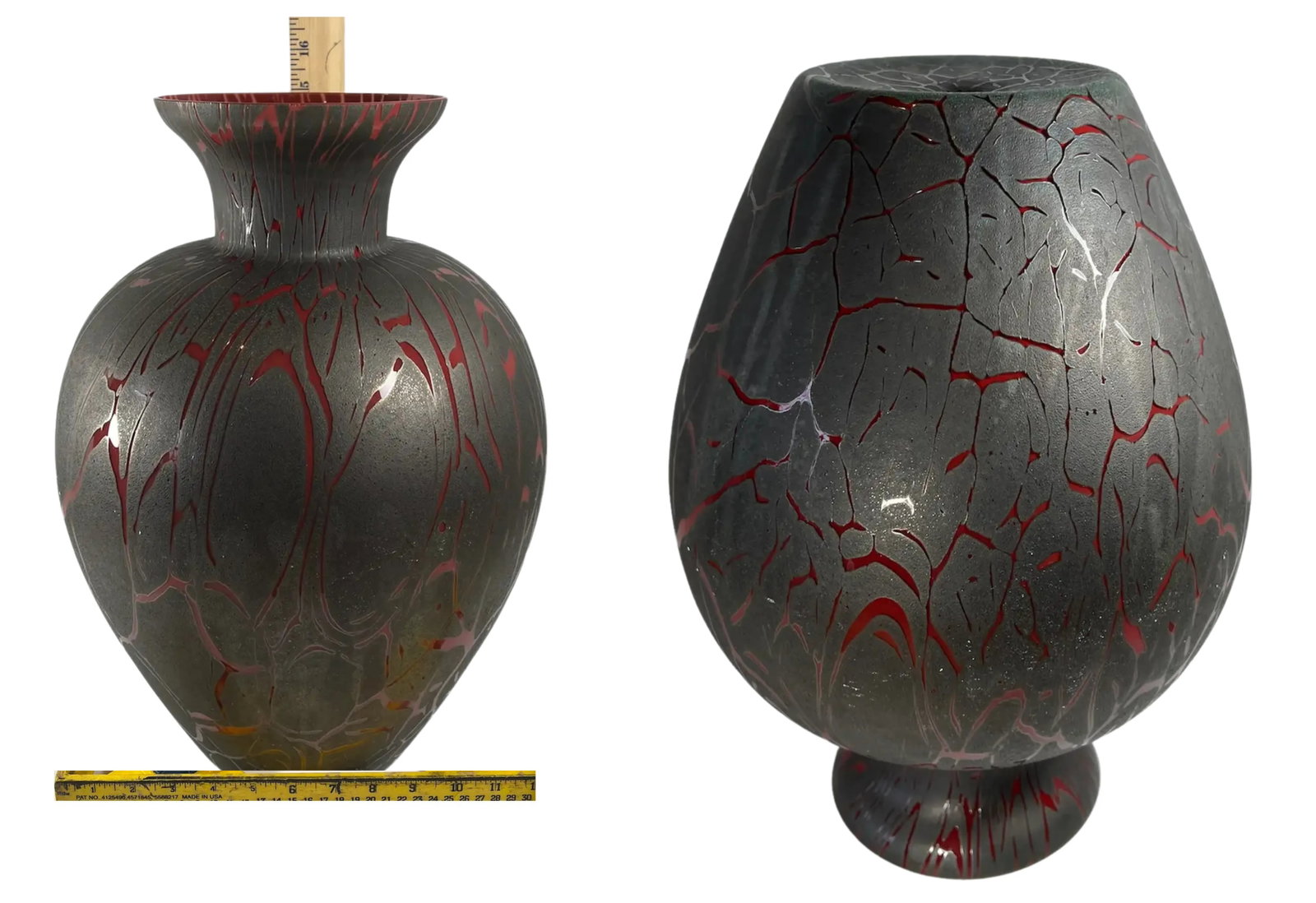 Dolbi Cashier Red and Charcoal Art Glass Vase - 12