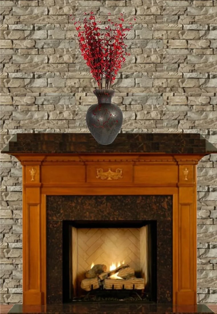 Dolbi Cashier Red and Charcoal Art Glass Vase - 6