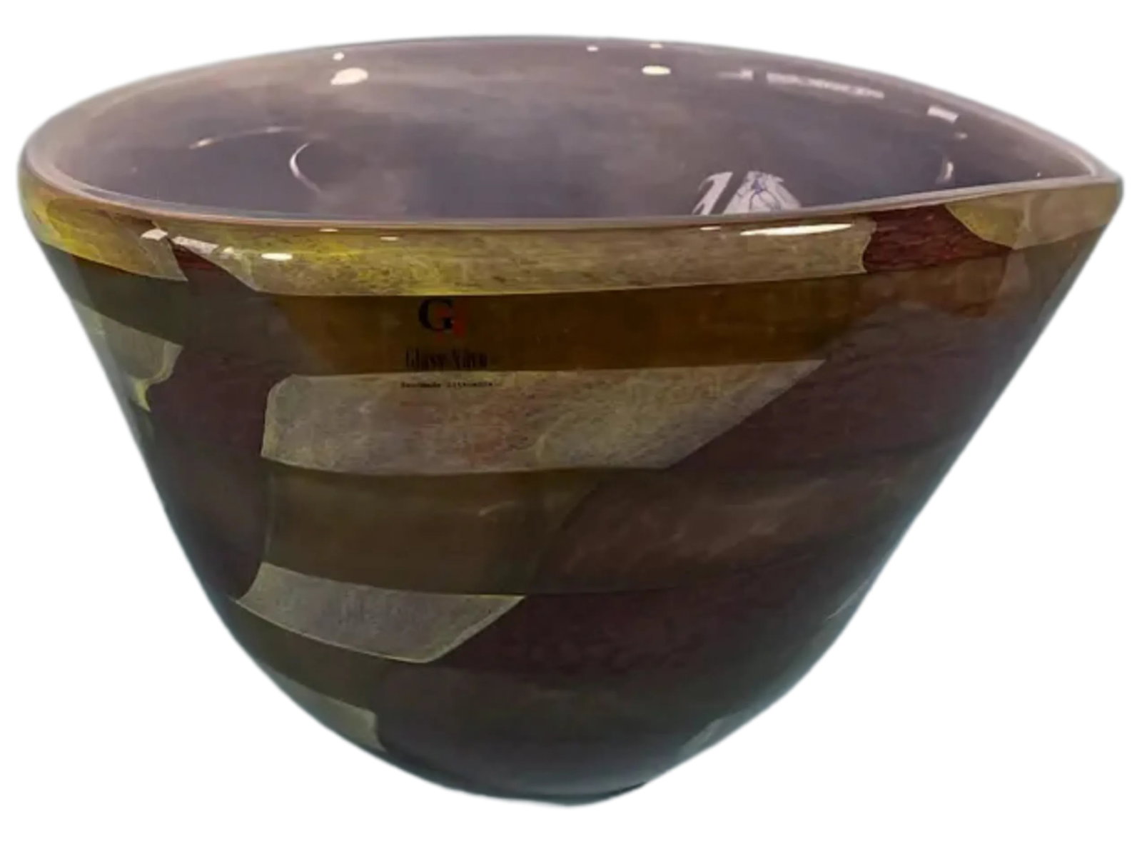 Signed Glass Nuvo Art Glass Asymmetric Brown Purple Striped Decorative Bowl - 4