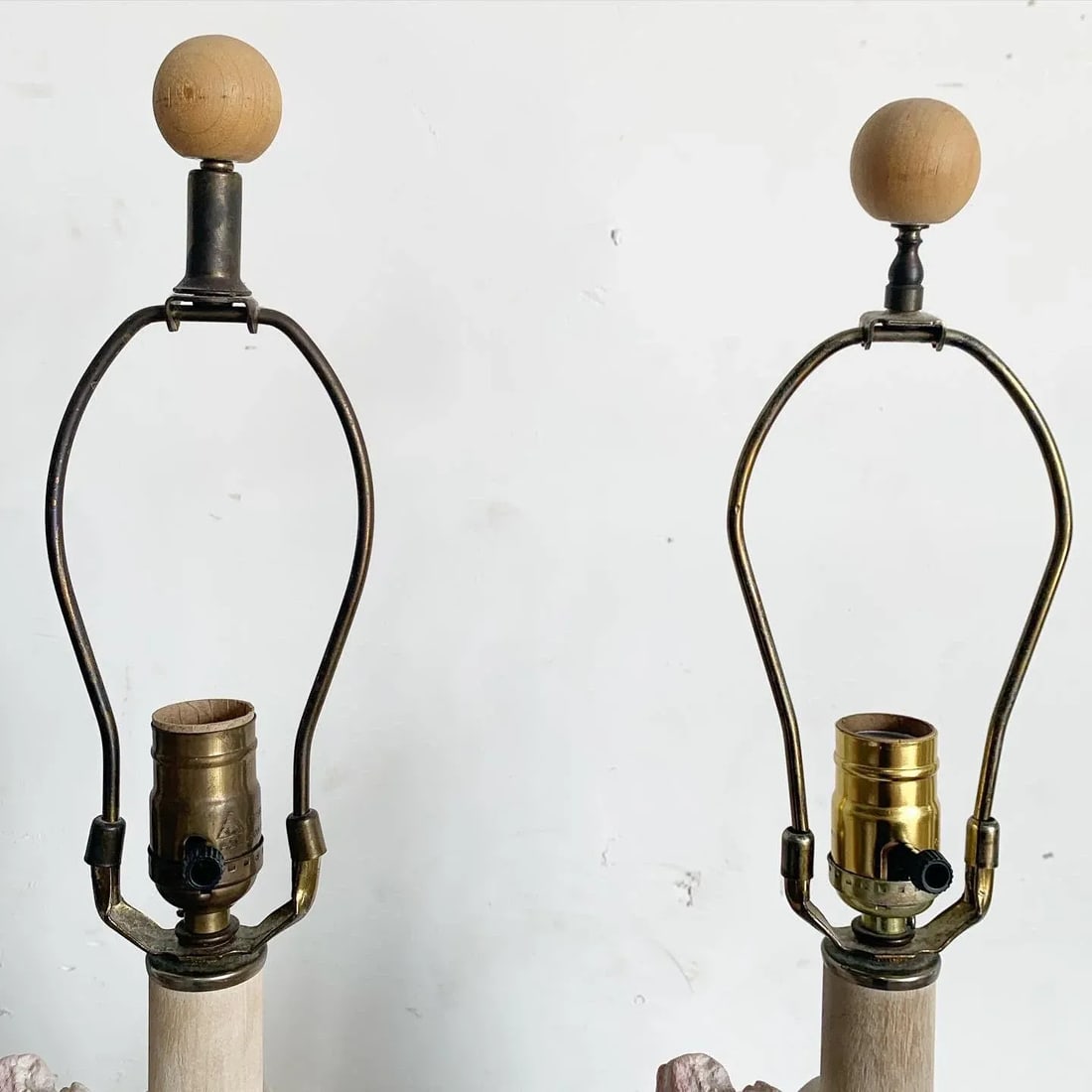 Postmodern Brutalist Pink and Green Faux Stone Three Way Table Lamps - a Pair - 8