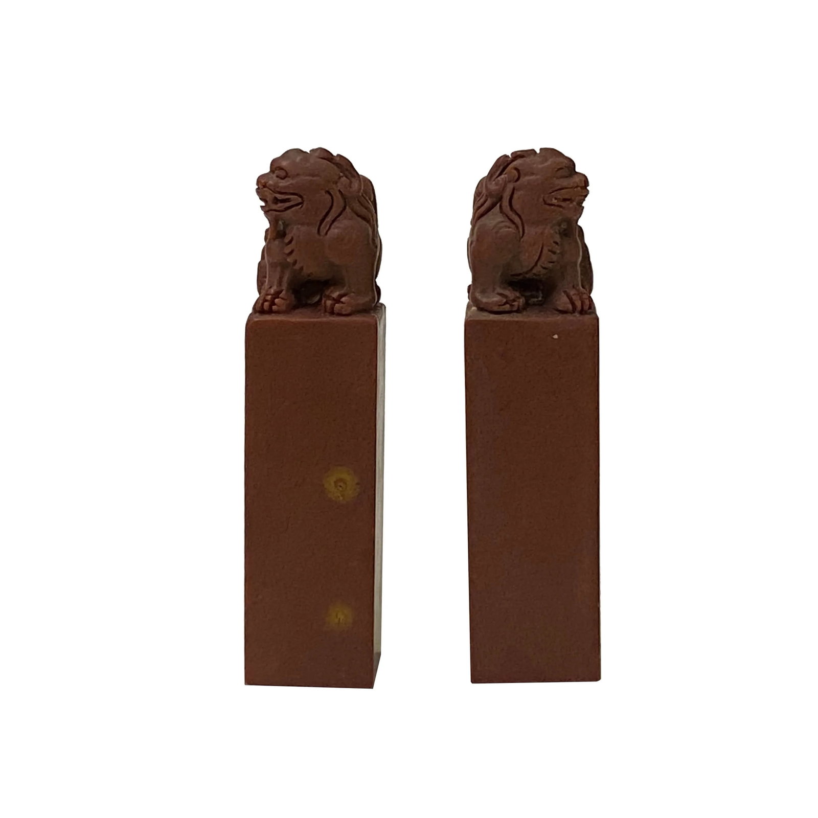 Pair Chinese Soap Stone Carved Foo Dogs Seal Stamp Display - 4