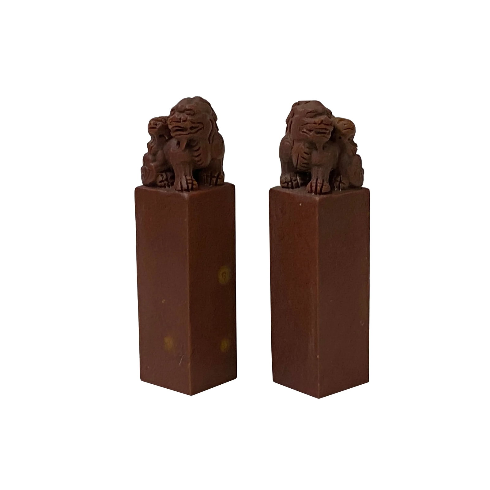 Pair Chinese Soap Stone Carved Foo Dogs Seal Stamp Display - 5