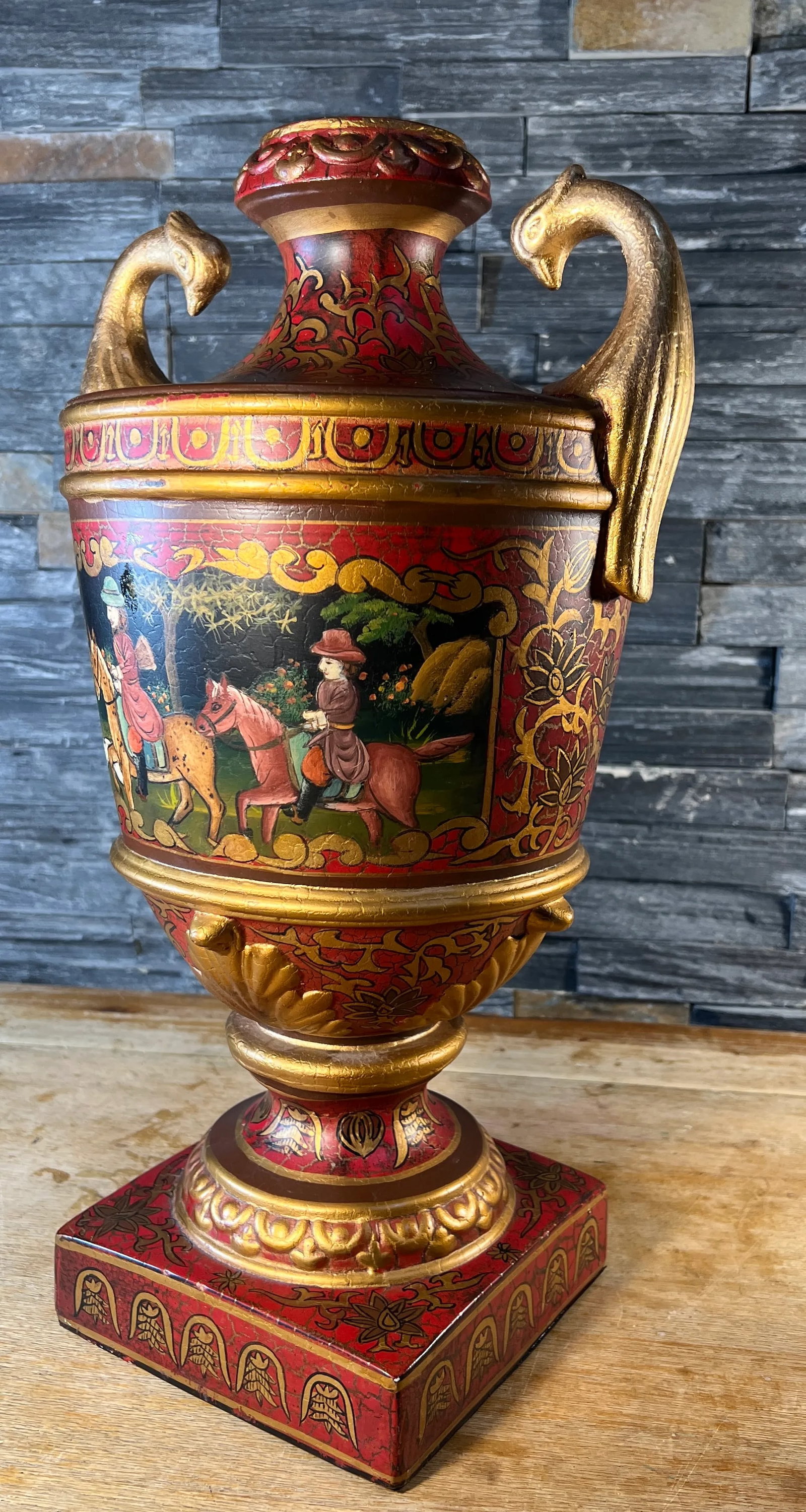 Tai Ceramic Hand Painted Hunting Vase Bird Head Handles - 11