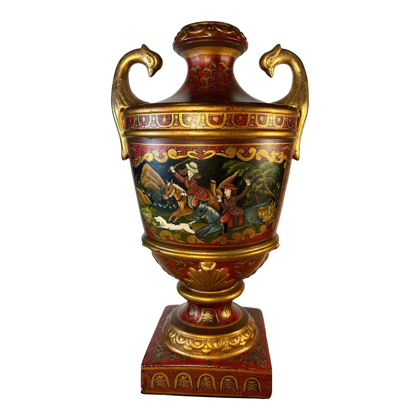 Tai Ceramic Hand Painted Hunting Vase Bird Head Handles (1 of 12)