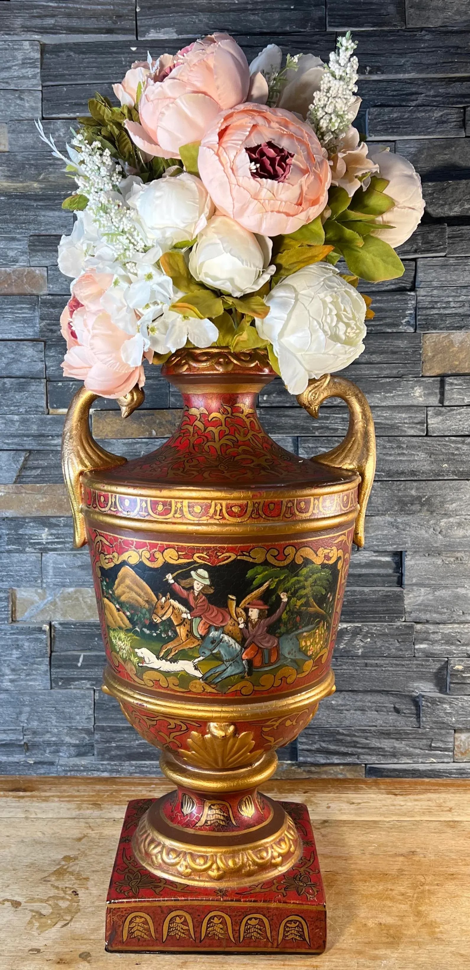 Tai Ceramic Hand Painted Hunting Vase Bird Head Handles - 2