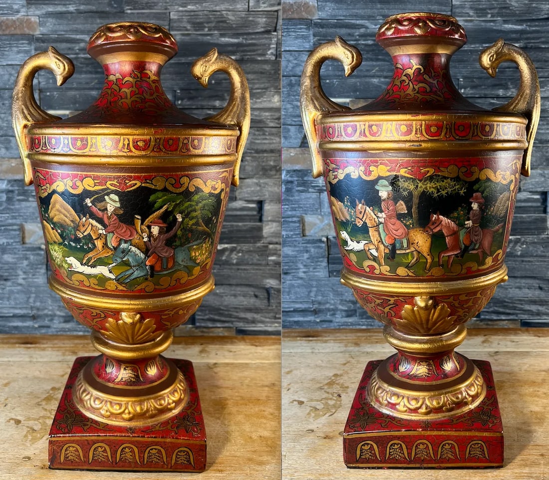 Tai Ceramic Hand Painted Hunting Vase Bird Head Handles - 4