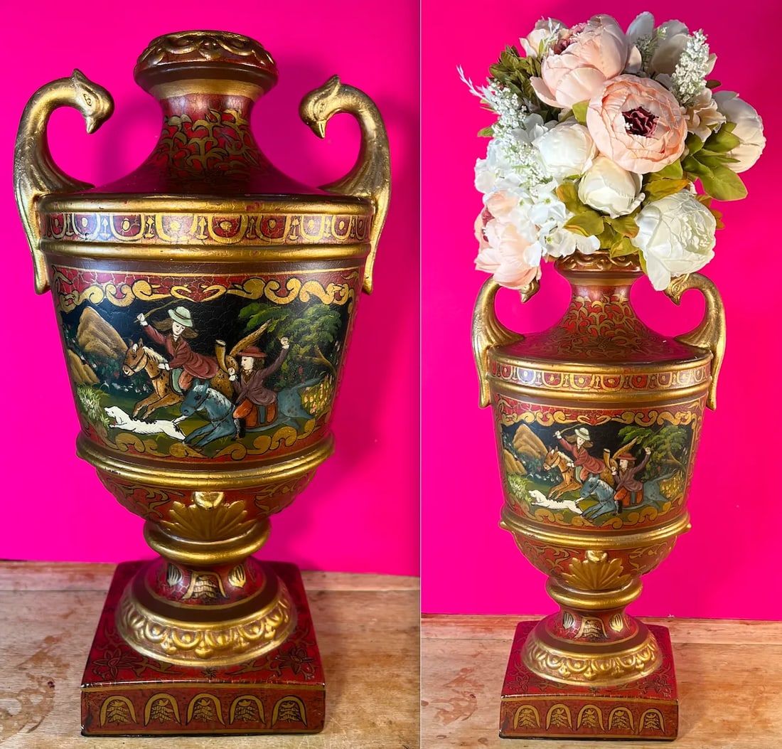 Tai Ceramic Hand Painted Hunting Vase Bird Head Handles - 6