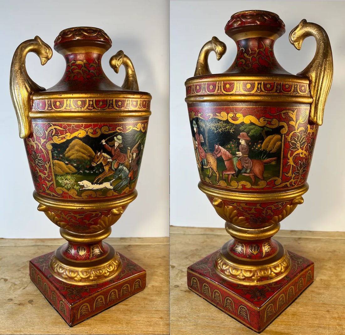 Tai Ceramic Hand Painted Hunting Vase Bird Head Handles - 7