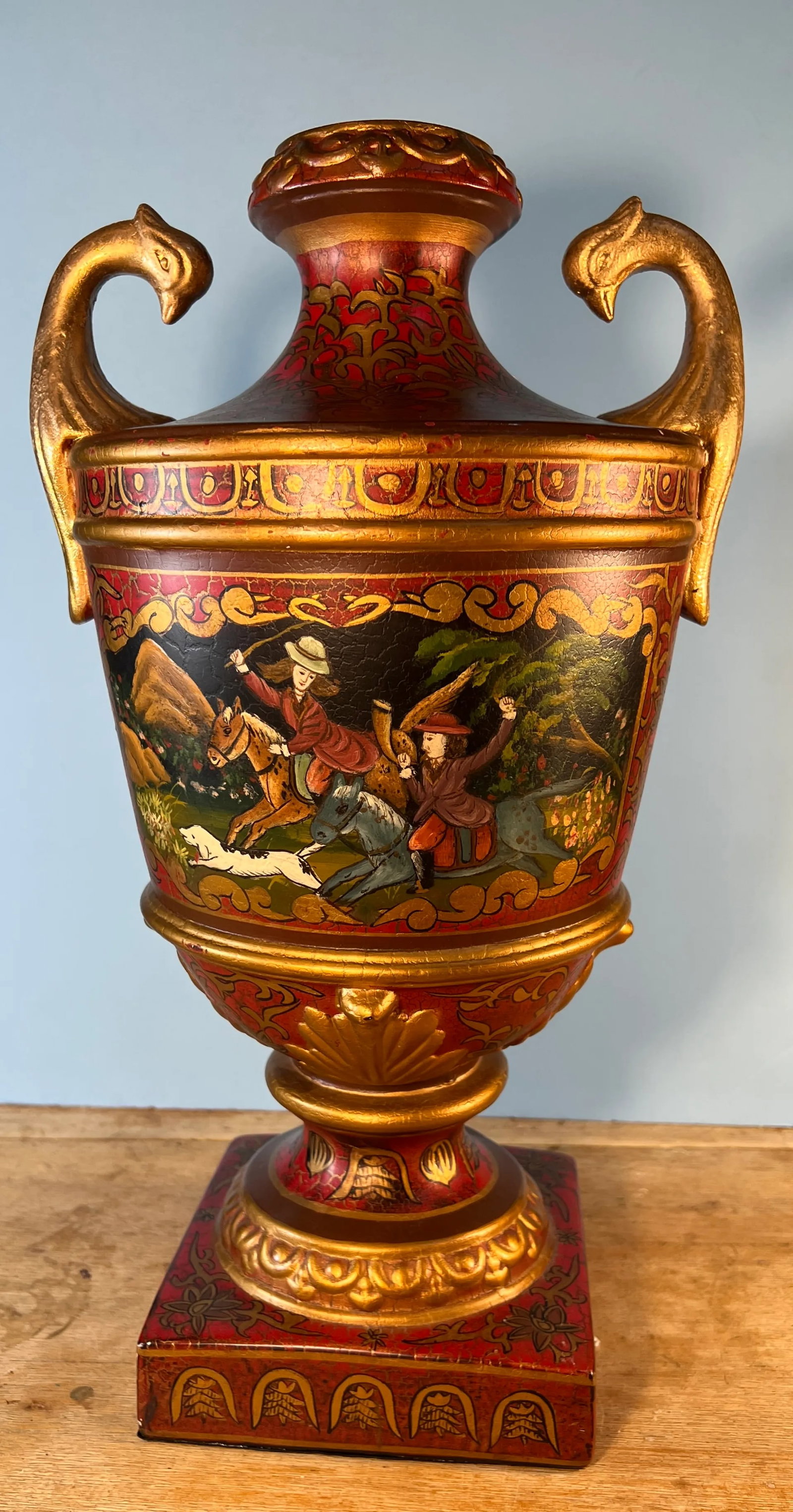 Tai Ceramic Hand Painted Hunting Vase Bird Head Handles - 8
