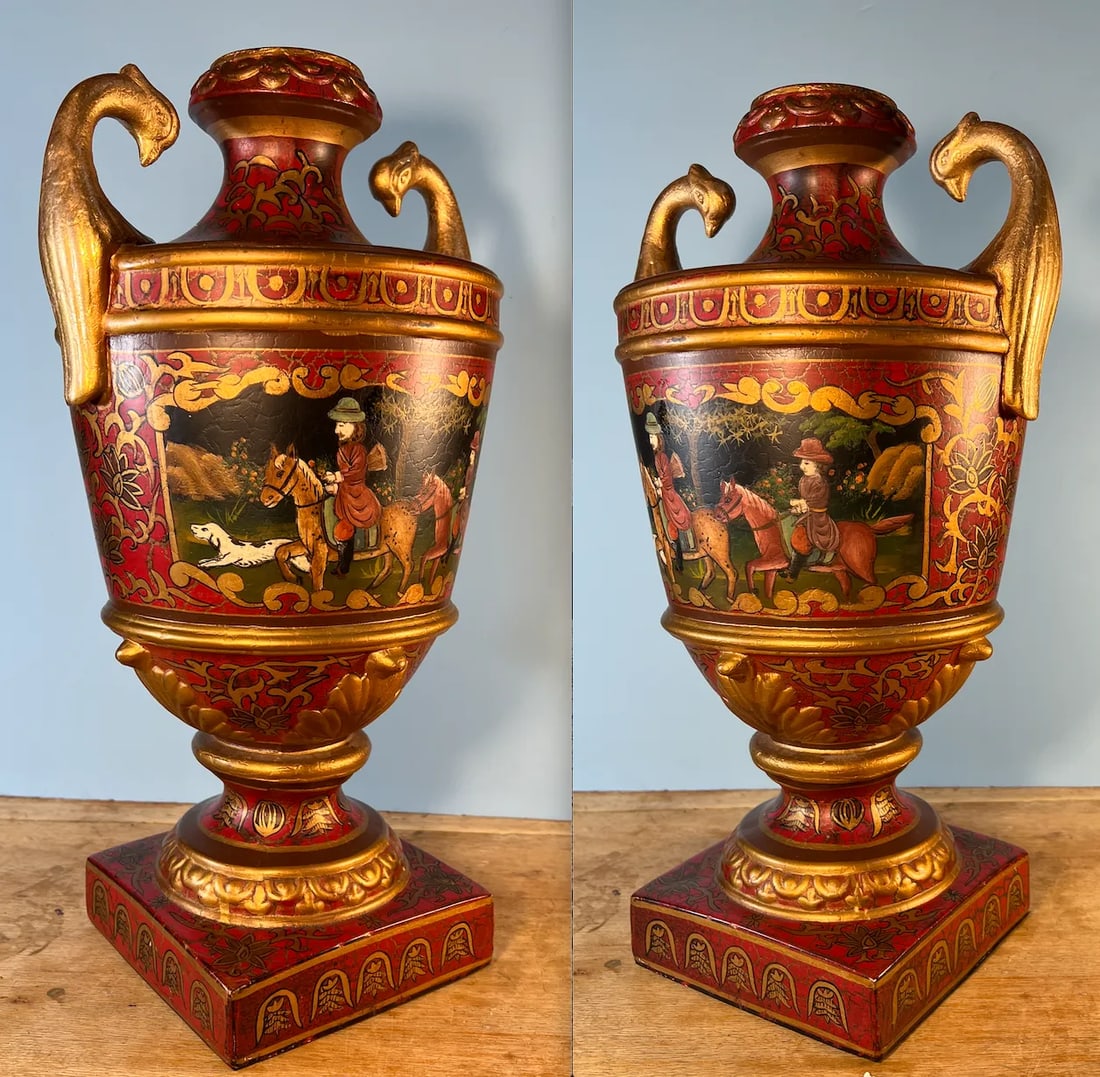 Tai Ceramic Hand Painted Hunting Vase Bird Head Handles - 9