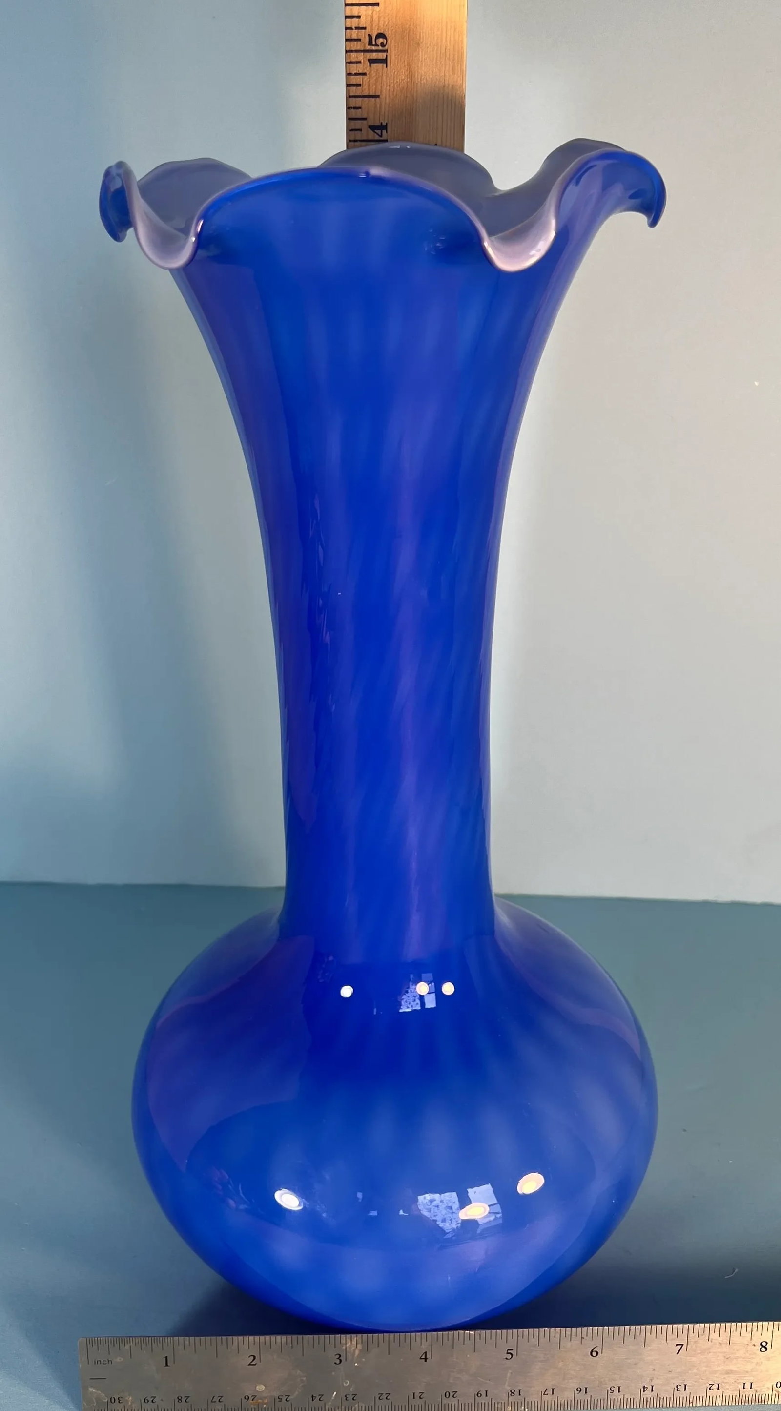 Murano Blue Long Neck Art Glass Vase - 12