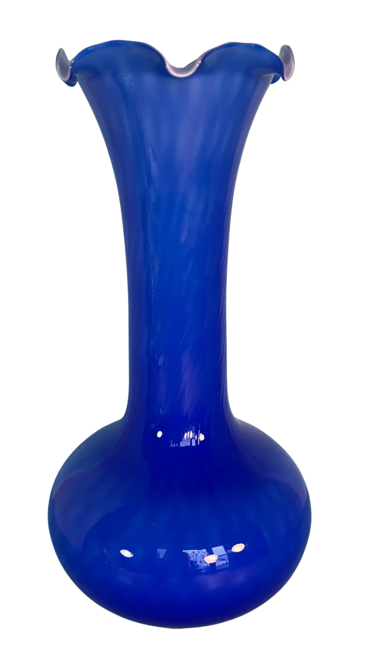 Murano Blue Long Neck Art Glass Vase - 4