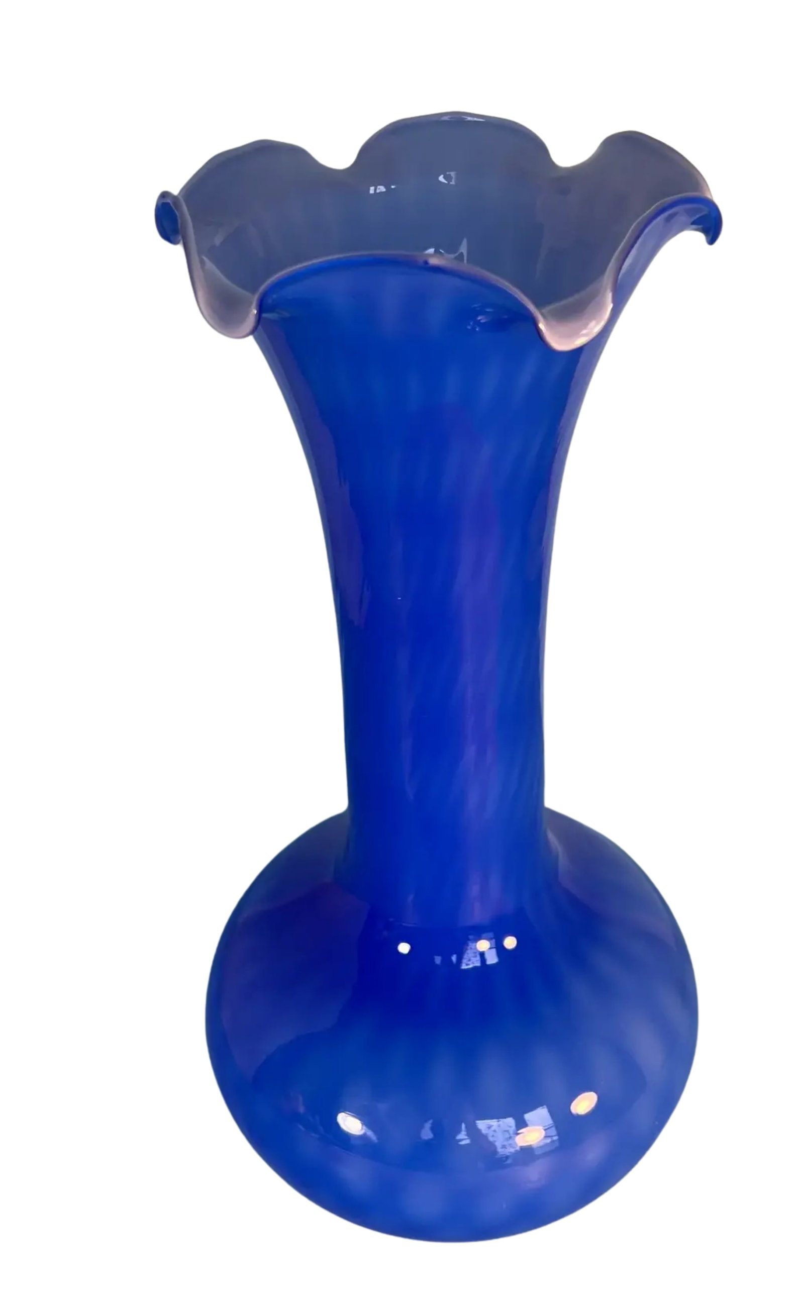 Murano Blue Long Neck Art Glass Vase - 6