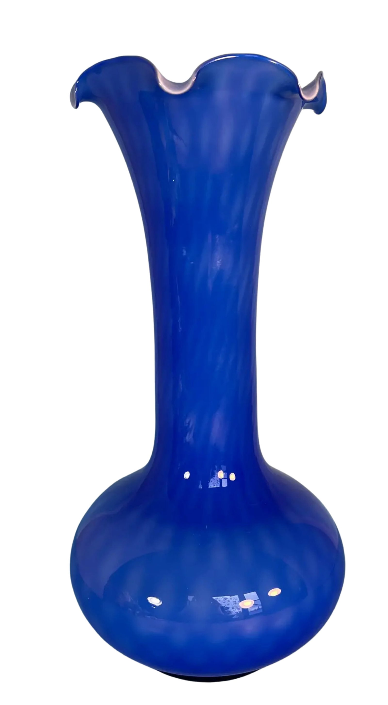 Murano Blue Long Neck Art Glass Vase - 8