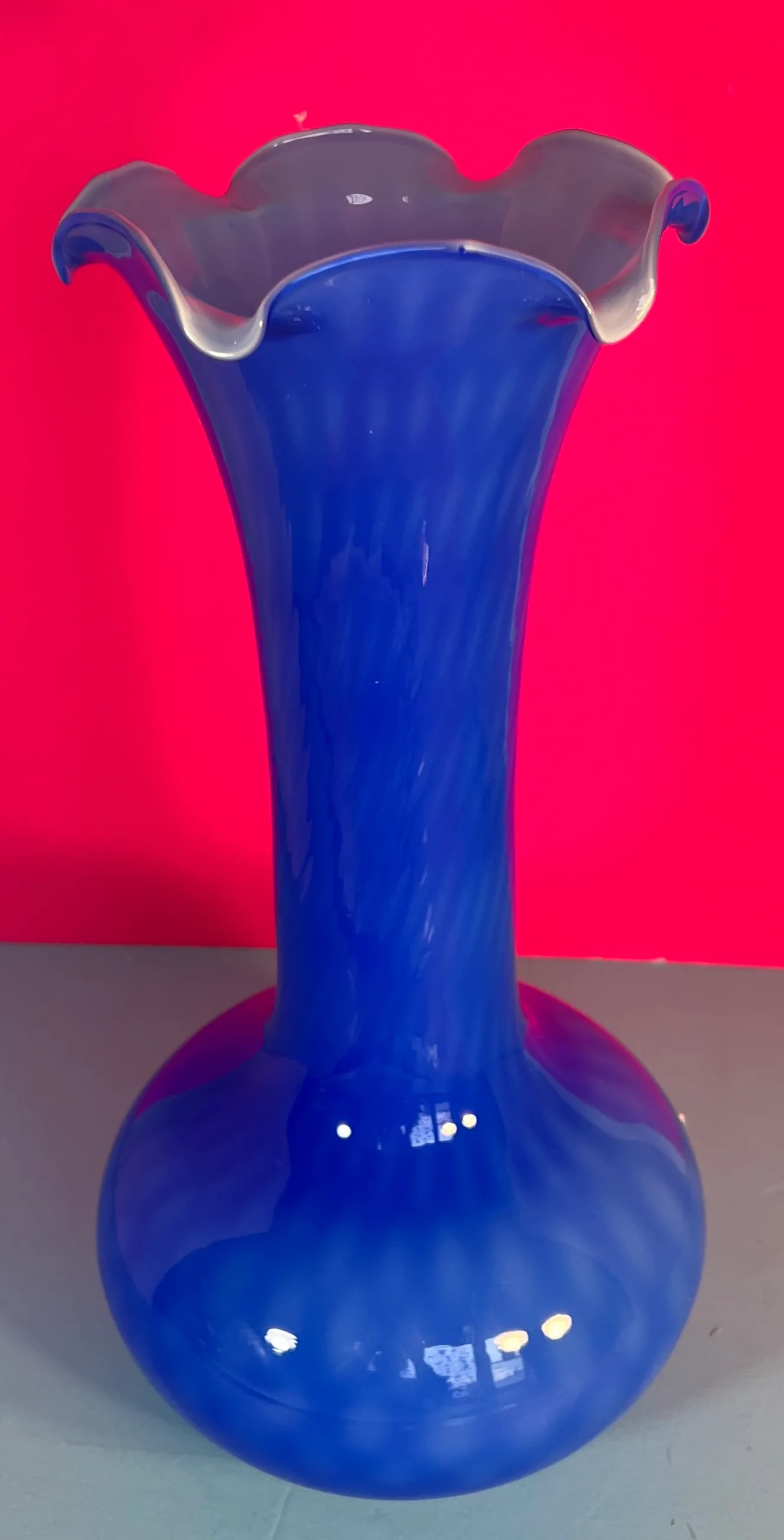 Murano Blue Long Neck Art Glass Vase - 9