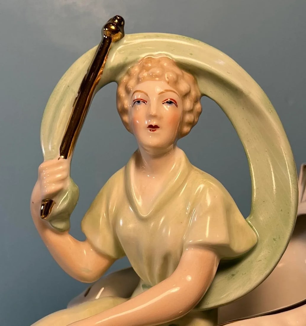 Erphila Germany Porcelain Figurine Lady 2 Horse Chariot Clouds - 3