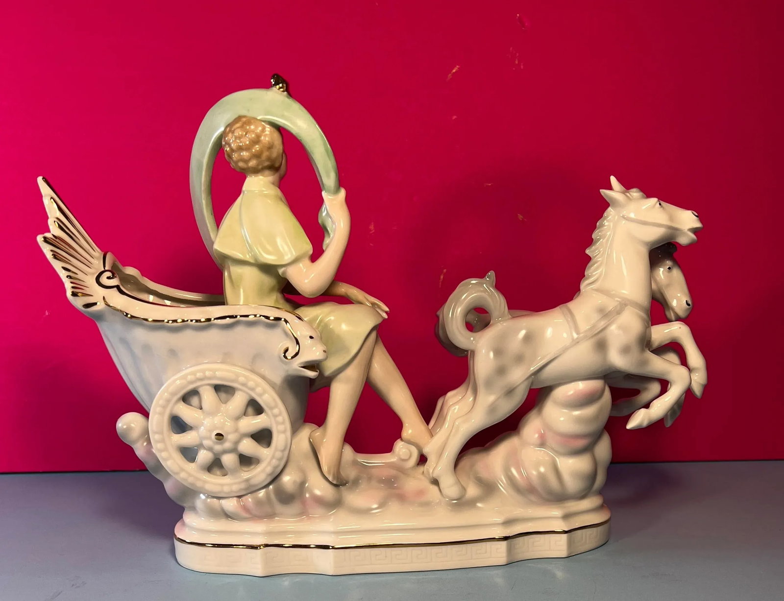 Erphila Germany Porcelain Figurine Lady 2 Horse Chariot Clouds - 6