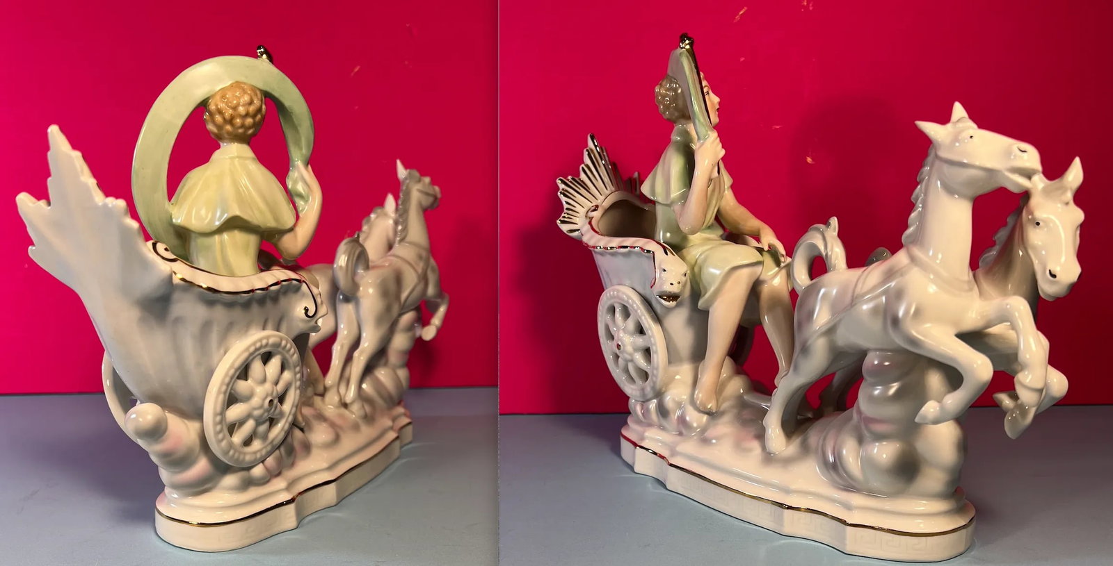 Erphila Germany Porcelain Figurine Lady 2 Horse Chariot Clouds - 8