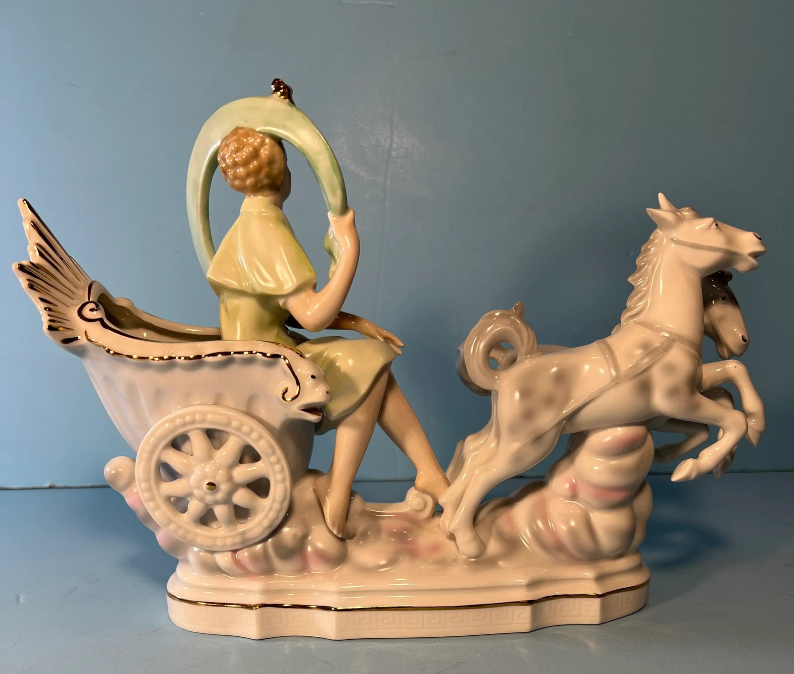 Erphila Germany Porcelain Figurine Lady 2 Horse Chariot Clouds - 9
