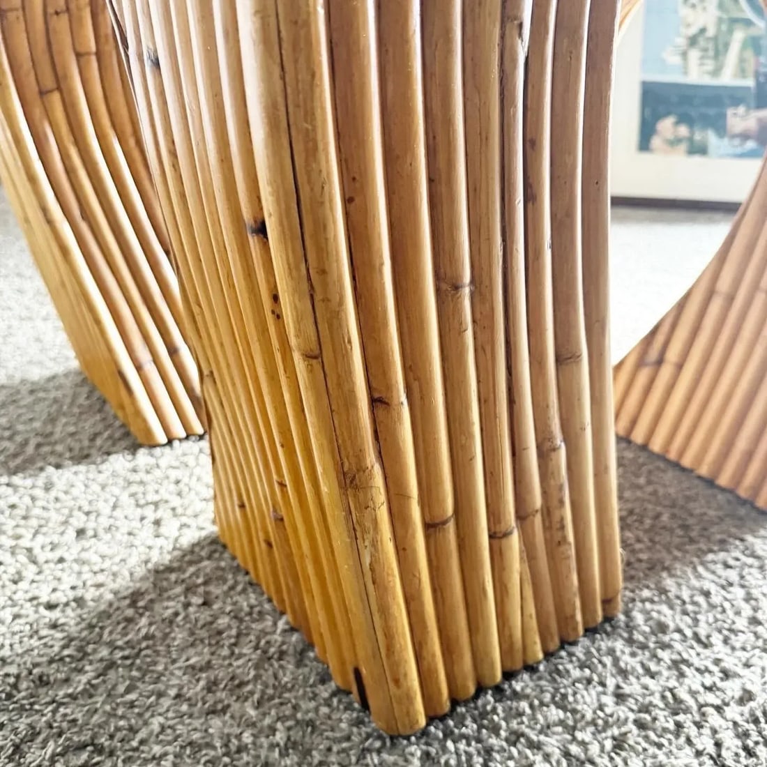 Boho Chic Split Bamboo Waterfall Side Table With Inlaid Smoked Glass - 5