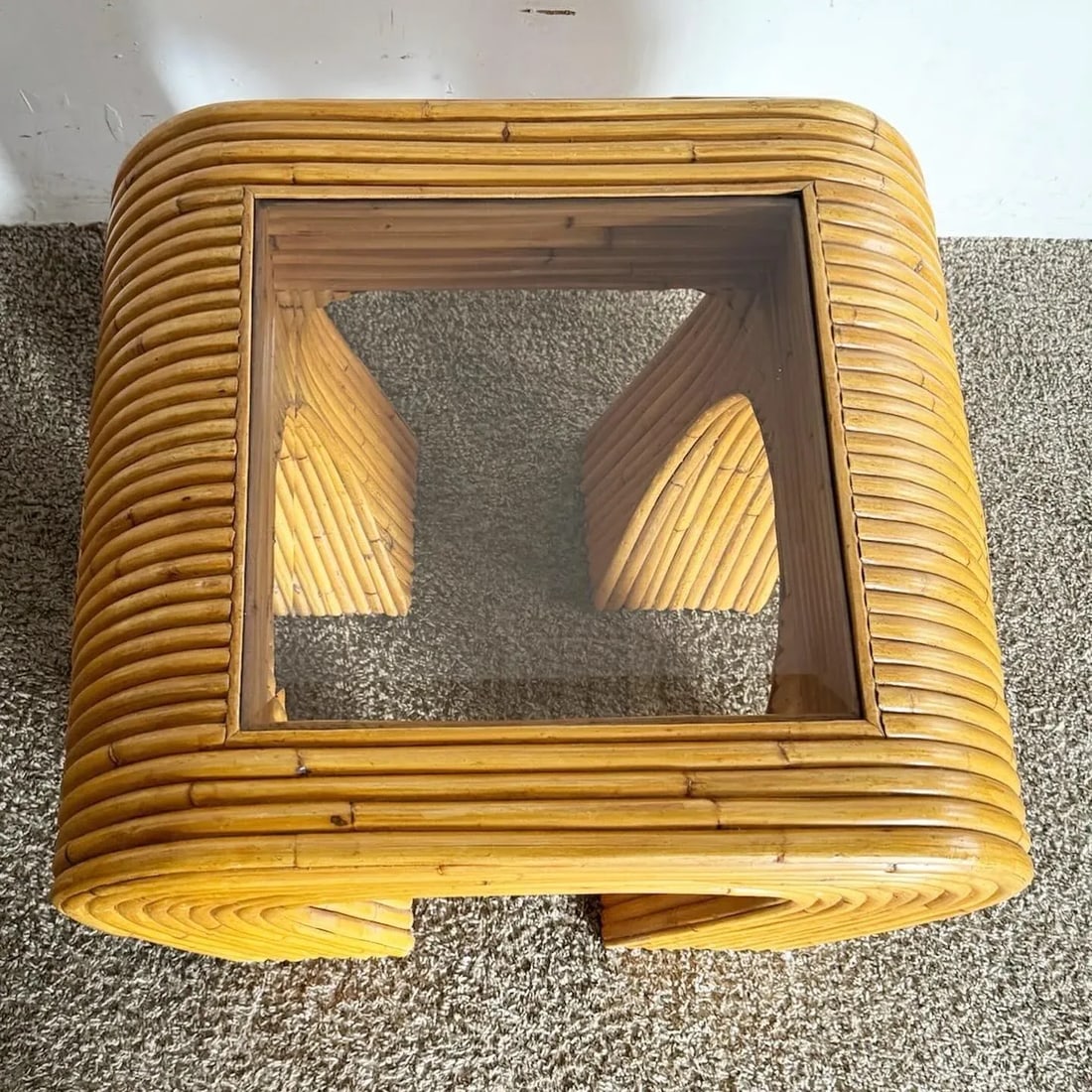 Boho Chic Split Bamboo Waterfall Side Table With Inlaid Smoked Glass - 9