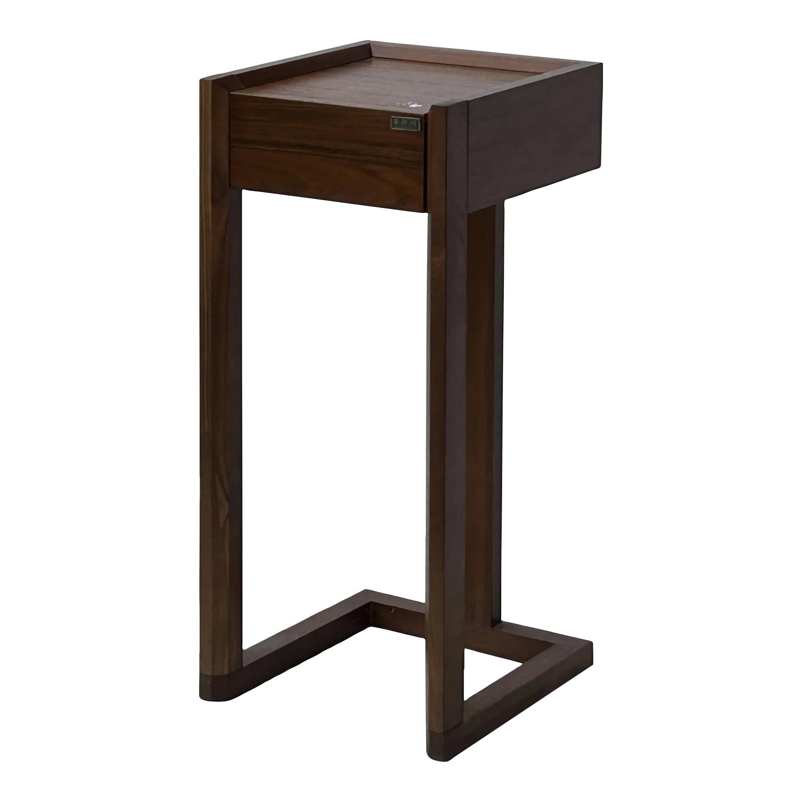 32" Chinese Oriental Minimalistic Square Brown Plant Stand Pedestal Table: This is a simple square-shaped oriental accent plant stand, and pedestal table stained in brown color with a natural wood pattern. There is a drawer for accessories storage. Dimensions: 14" x 14" x
