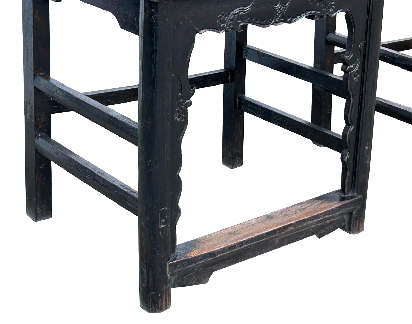 Pair Vintage Chinese Rustic Black Lacquer Deer Motif Yoke-Back Armchairs - 8