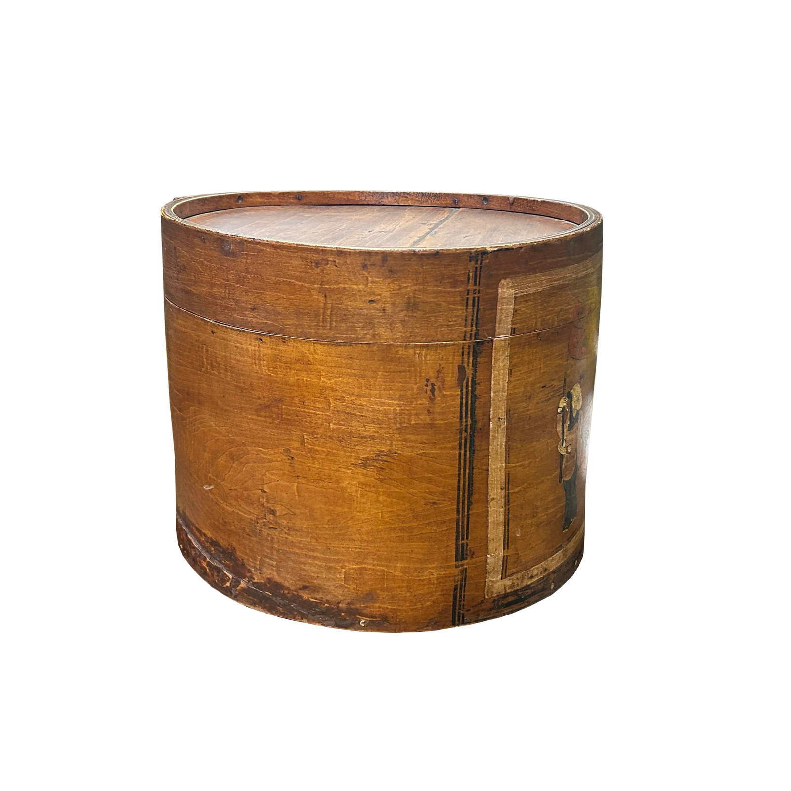 Vintage Chinese Kids Play W Kirin Graphic Round Wood Box Bucket - 4