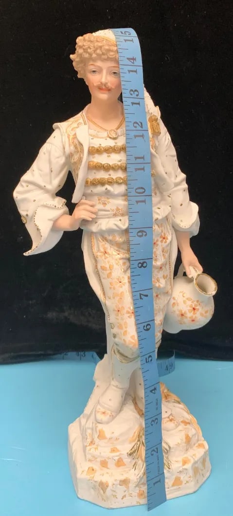 15 Inch Tall Antique French Bisque Porcelain Man Holding a Water Jug - 12