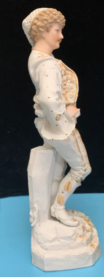 15 Inch Tall Antique French Bisque Porcelain Man Holding a Water Jug - 5