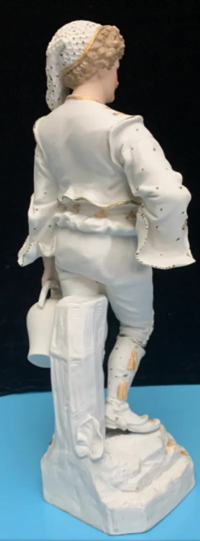 15 Inch Tall Antique French Bisque Porcelain Man Holding a Water Jug - 7