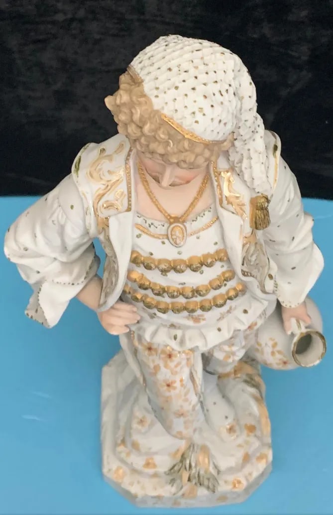 15 Inch Tall Antique French Bisque Porcelain Man Holding a Water Jug - 9