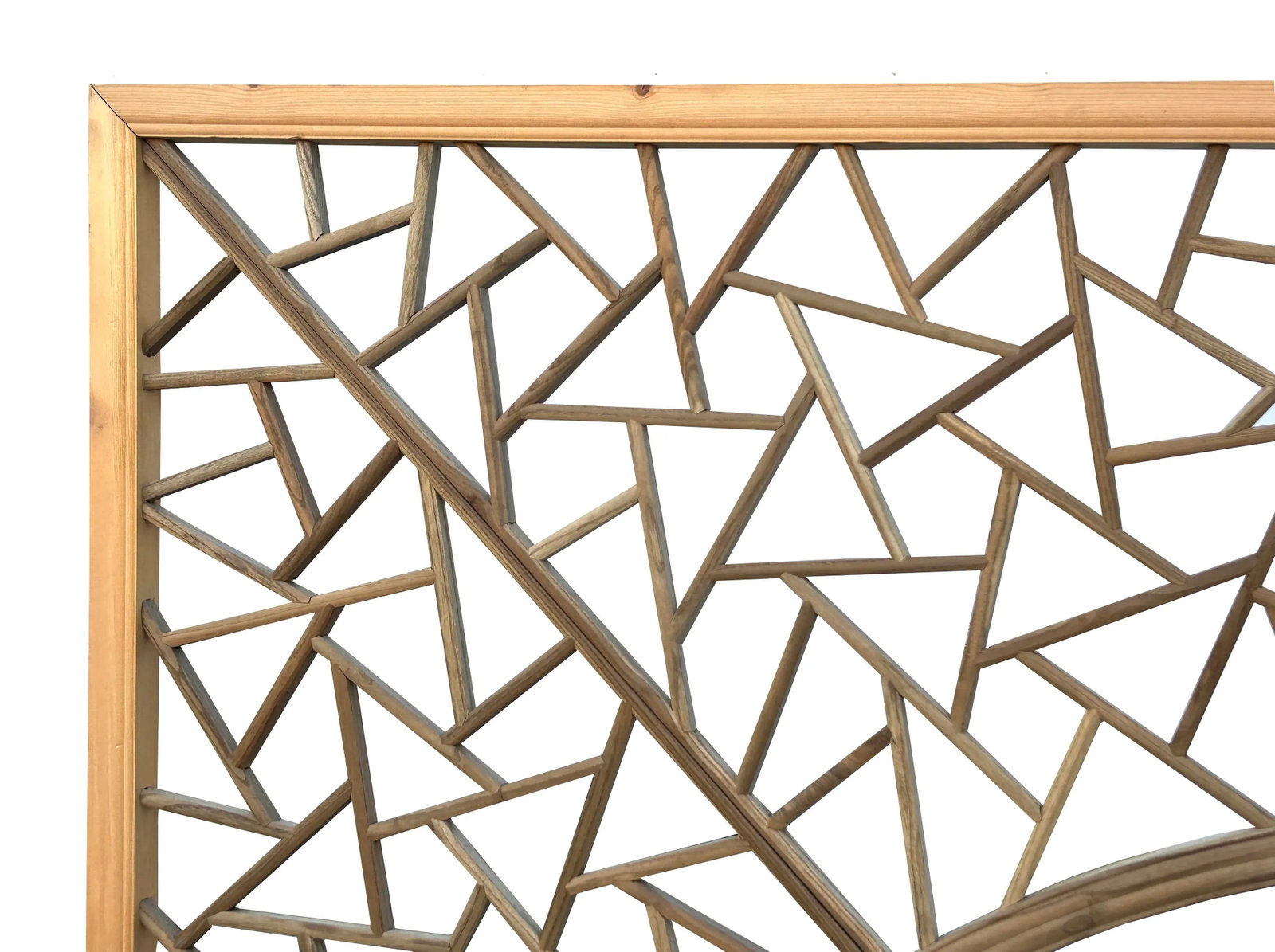 Chinese Tan Color Flower Ducks Geometric Round Arch Wood Room Divider - 3